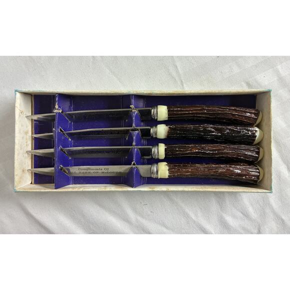 Hollow Ground Stainless Steel Steak Knives Set of 4 Promotional Bank of McLouth - Picture 3 of 9